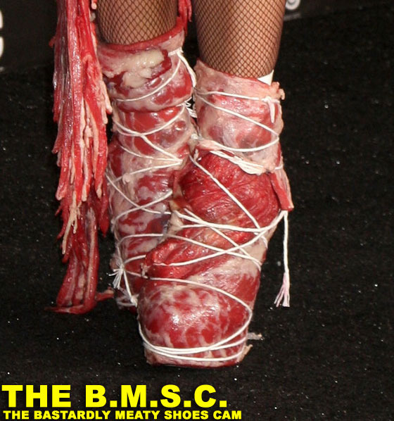 lady gaga meat dress photo. Lady Gaga#39;s matching meat